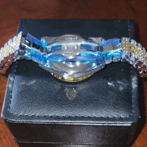 Mens Two Tone Full Ice Waterproof Arabic Numeral Bling Simulated Diamond Watch - Picture 11 of 12